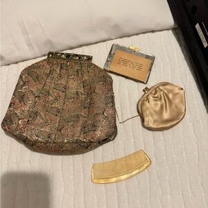 Vintage Brocade Floral Evening Clutch - Bronze/Gold